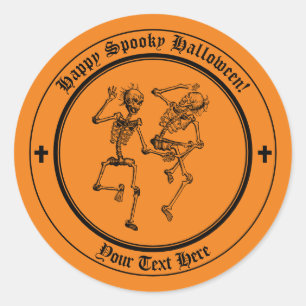 Sticker Rond Stick d'Halloween squelette orange et noir
