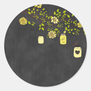 Sticker Rond Stick en damier Mason jaune Chalkboard