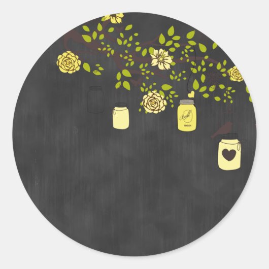 Sticker Rond Stick en damier Mason jaune Chalkboard (Devant)