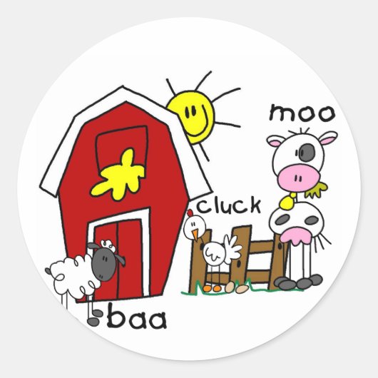 Sticker Rond Stick Figure Animaux de ferme Tshirts et cadeaux (Devant)