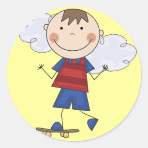 Sticker Rond Stick Figure Boy Skateboarder Tshirts et cadeaux