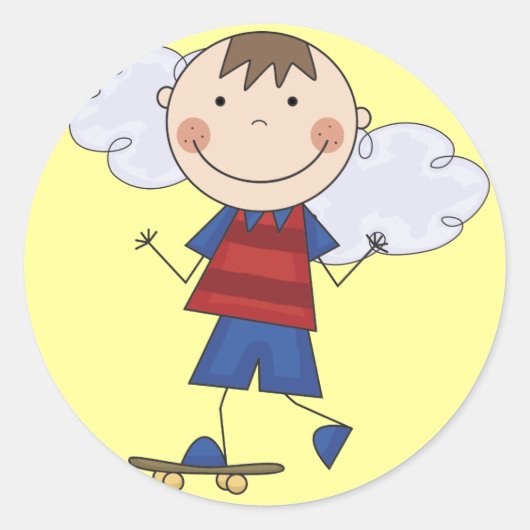 Sticker Rond Stick Figure Boy Skateboarder Tshirts et cadeaux (Devant)
