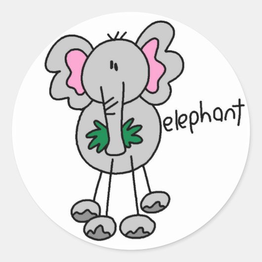 Sticker Rond Stick Figure Elephant Tshirts et cadeaux (Devant)
