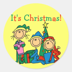 Sticker Rond Stick Figure Enfants C'est Noël Tshirts et cadeaux