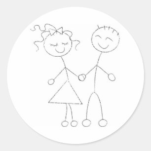 Sticker Rond Stick Figure garçon et fille