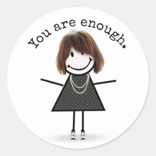 Sticker Rond Stick Figure Girl en Basket avec devis