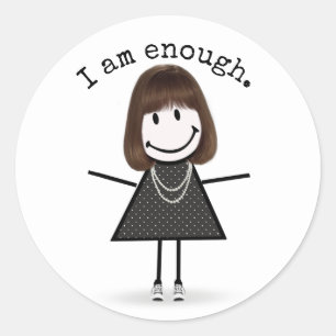 Sticker Rond Stick Figure Girl en Basket avec devis