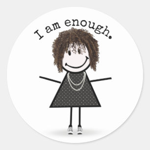 Sticker Rond Stick Figure Girl en Basket avec devis