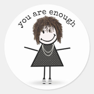 Sticker Rond Stick Figure Girl en Basket avec devis