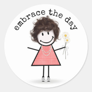 Sticker Rond Stick Figure Girl en Basket avec devis