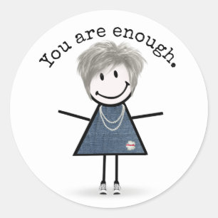 Sticker Rond Stick Figure Girl en Basket avec devis