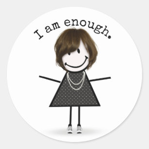 Sticker Rond Stick Figure Girl en Basket avec devis