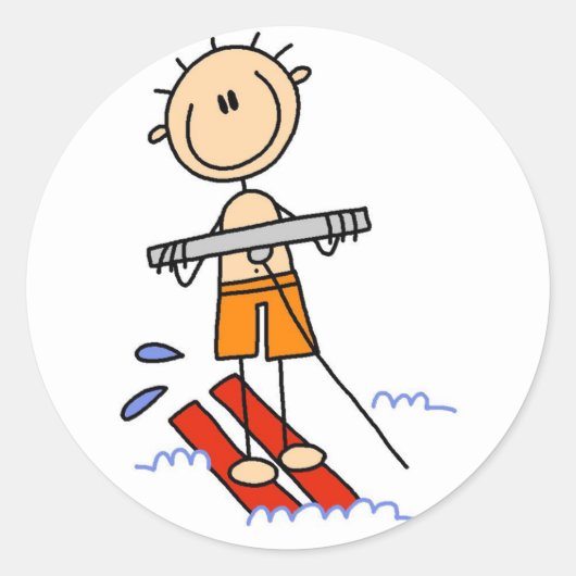Sticker Rond Stick Figure Ski d'eau Tshirts et cadeaux (Devant)