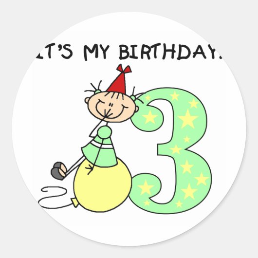 Sticker Rond Stick Girl 3e Anniversaire Tshirts et cadeaux (Devant)