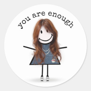 Sticker Rond Stick Girl en Basket avec devis