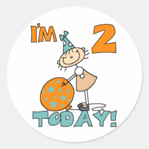 Sticker Rond Stick Girl I'm 2 Today Tshirts et cadeaux