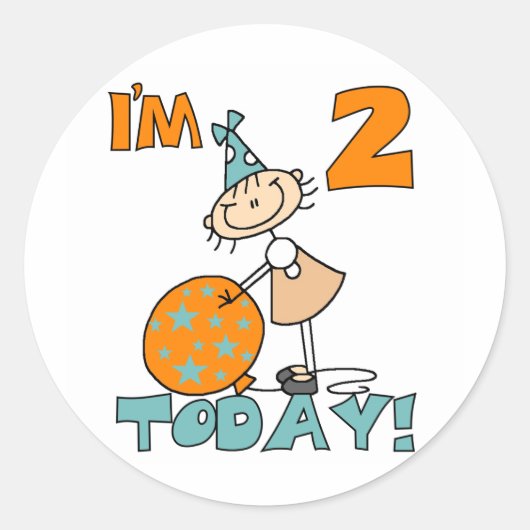 Sticker Rond Stick Girl I'm 2 Today Tshirts et cadeaux (Devant)