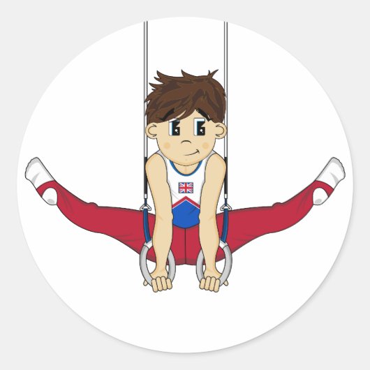 Sticker Rond Stick Gymnaste mignon sur les anneaux (Devant)