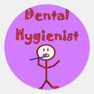 Sticker Rond Stick Hygiéniste Dentaire Personne Avec Brosse À D