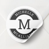 Sticker Rond Stick initial du Monogramme noir et blanc moderne