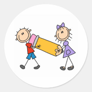 Sticker Rond Stick Kids With Pencil