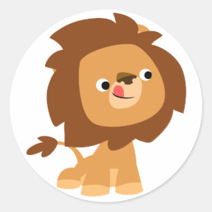 Sticker Rond Stick Lion Cartoon Cute Greedy