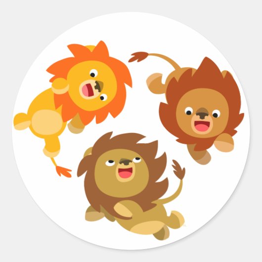 Sticker Rond Stick Lions Cartoon sans poids mou (Devant)