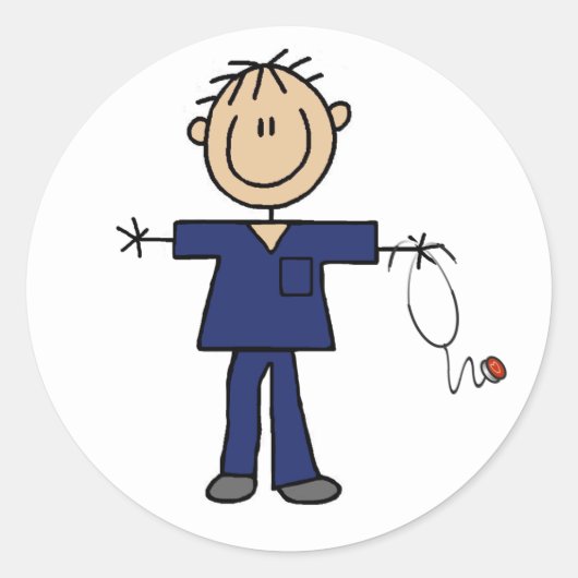 Sticker Rond Stick mâle Figure Infirmière Peau moyenne (Devant)