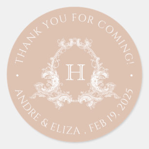 Sticker Rond Stick Mariage de Monogramme Royal Baroque Blush