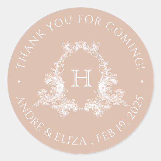 Sticker Rond Stick Mariage de Monogramme Royal Baroque Blush (Devant)