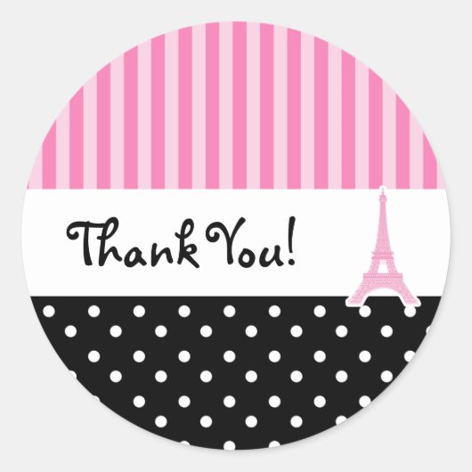 Sticker Rond Stick Paris Polka Dot & Pink Striped Party (Devant)