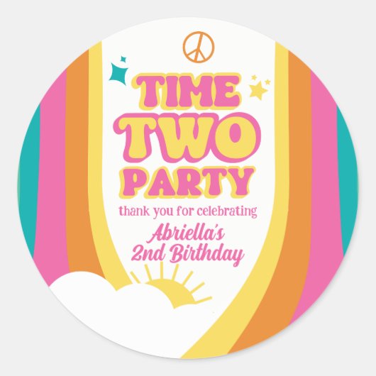 Sticker Rond Stick rétro Time Two Party 2e anniversaire (Devant)