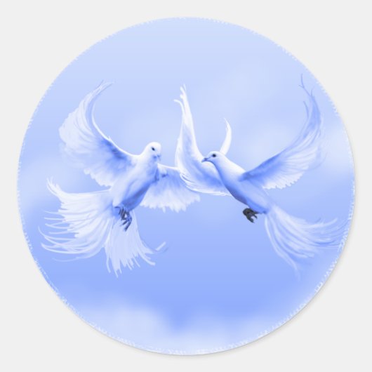 Sticker Rond Stick rond "Blue Willow Doves" ~ 3" (Devant)