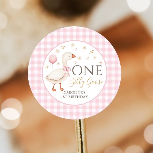 Sticker Rond Stick rose One Silly Goose 1er Anniversaire