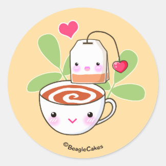 Sticker Rond Stick thé et thé mignon
