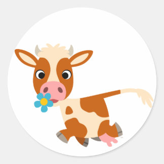 Sticker Rond Stick Vache Trotting Cartoon
