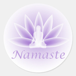 Sticker Rond Stick Violet Fleur Namaste Yoga Lotus