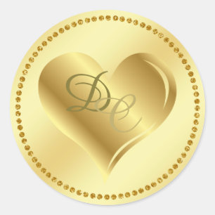 Sticker Rond Sticke Mariage de monogramme de coeur métallique G