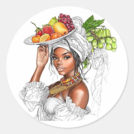 Sticker Rond Sticker. Beautiful girl with fruits (Devant)