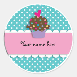 Sticker Rond Sticker/Cupcake et points