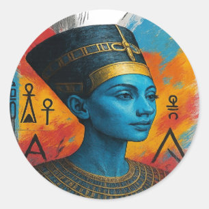 Sticker Rond "Sticker Cyber Néfertiti - Décal néo-égyptien