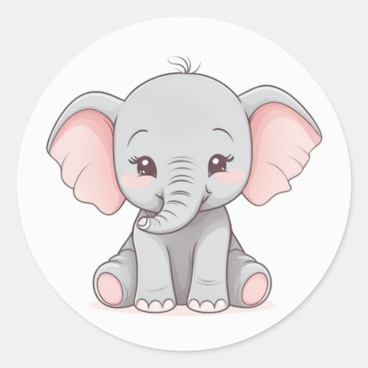 Sticker Rond Sticker, Eléphant souriant bébé avec des joues bla (Devant)