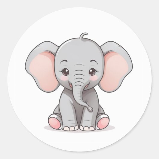 Sticker Rond Sticker, Eléphant souriant bébé avec des joues bla (Devant)