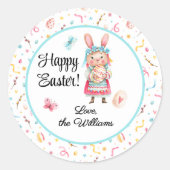 Sticker Rond Sticker, nom | 3 en mignonette joyeux Miss Lapin d (Devant)