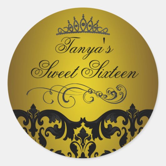 Sticker Rond Sticker/sceau d'enveloppe Gold Damask & Swirl Swee (Devant)