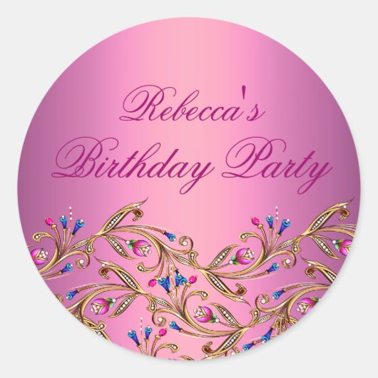 Sticker Rond Sticker/sceau d'enveloppe pour bijoux floraux rose (Devant)