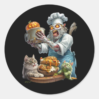Sticker Rond Sticker. The creepy cook is cooking.