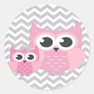 Sticker Rond Stickers/Chouettes roses avec Zags gris Zig