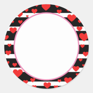 Sticker Rond Stickers, Coeurs et Stripes de Saint Valentin