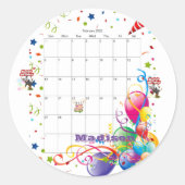 Sticker Rond Stickers, Joyeux calendrier d'anniversaire Février (Devant)